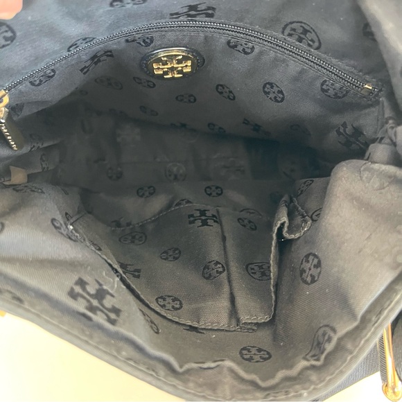 TORY BURCH Black Nylon Pebbled Leather Front Logo Tote Shoulder Bag Crossbody - Picture 11 of 16